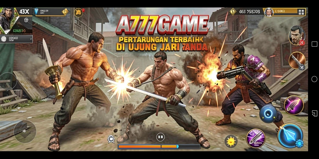 Tangkapan layar utama A777GAME menampilkan pertarungan yang intens dan mendebarkan.