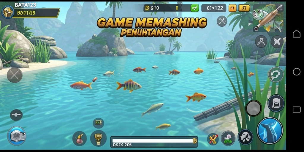 Screenshot gameplay BATA123 menampilkan momen menangkap ikan dengan grafis indah.