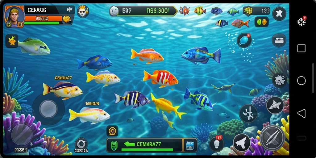Tampilan gameplay CEMARA77 yang menampilkan aksi menembak ikan.