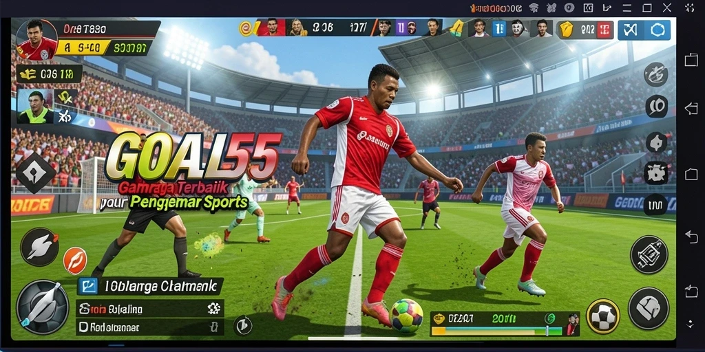 Tangkapan layar gameplay <strong>GOAL55</strong> menampilkan aksi seru dalam pertandingan olahraga.