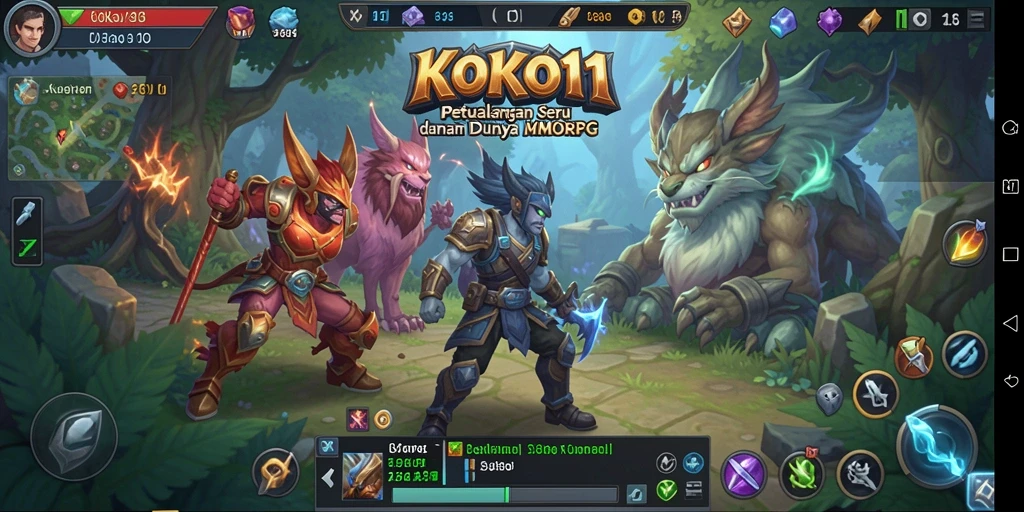 Screenshot gameplay KOKO11 menampilkan pertempuran seru di dunia MMORPG.