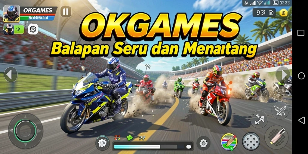 Tampilan gameplay seru dalam balapan menegangkan di OKGAMES.