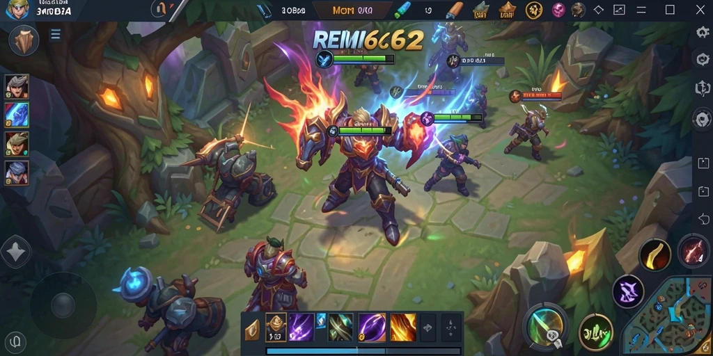 Screenshot gameplay REMI62 menampilkan pertarungan tim yang intens.