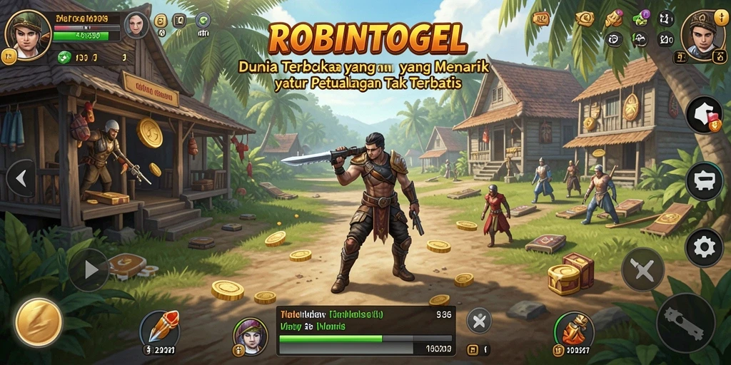 Screenshot game ROBINTOGEL menampilkan pemain menjelajahi dunia terbuka.